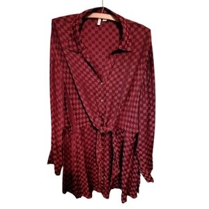 Cato Maroon Berry Checkered Tie Front Oversized Blouse Ladies Plus Size 22/24